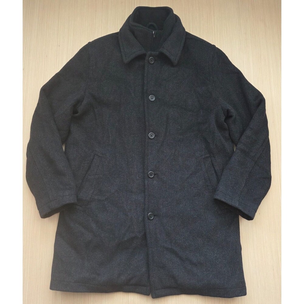 Johnston & Murphy Men's Coat Wool Blend Zip/ Button Front Charcoal M Herringbone